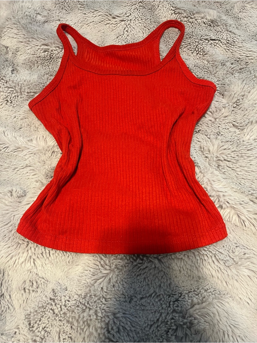 Women’s Red Ribbed Tank Top - Classic Sleeveless Crop Top